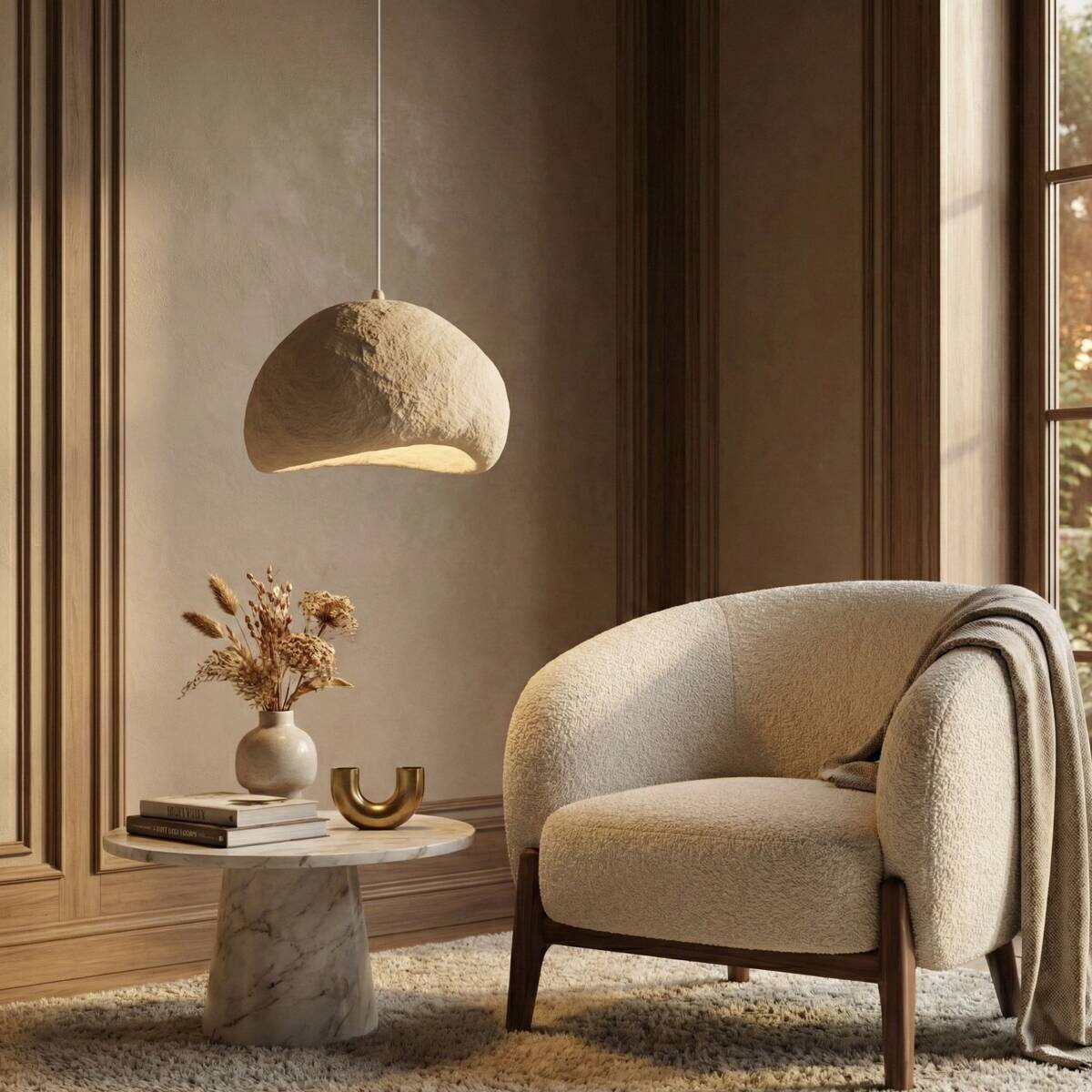 Opviq Pendelleuchte beige Metall Fiberglas B/T/L: ca. 50x44x50 cm E27 1 Brennstellen