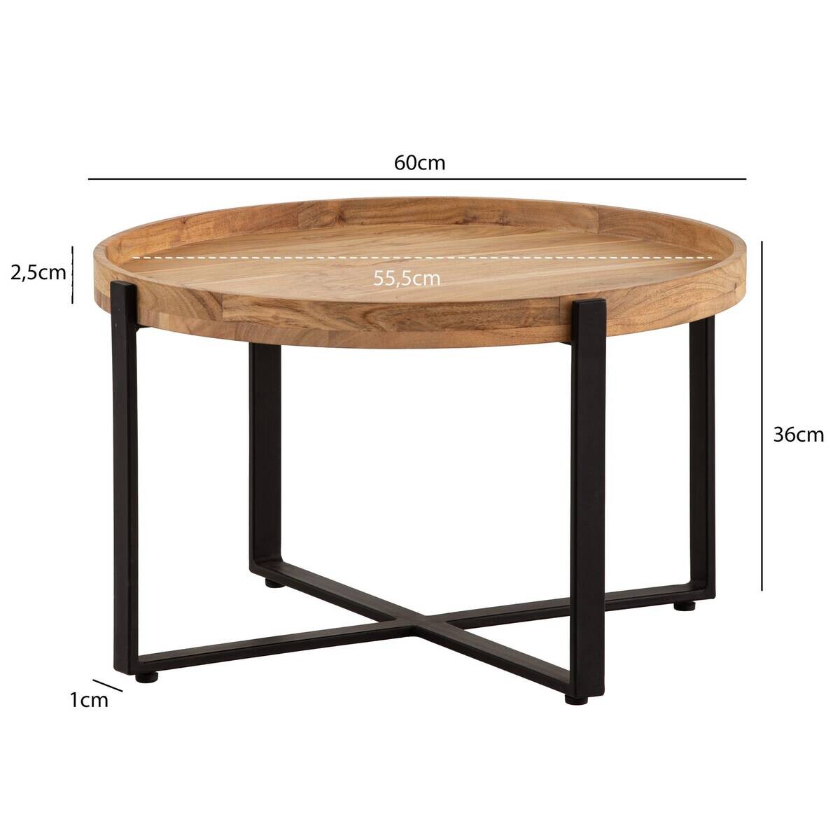 Wohnling Couchtisch braun Akazie H/D: ca. 36x60 cm