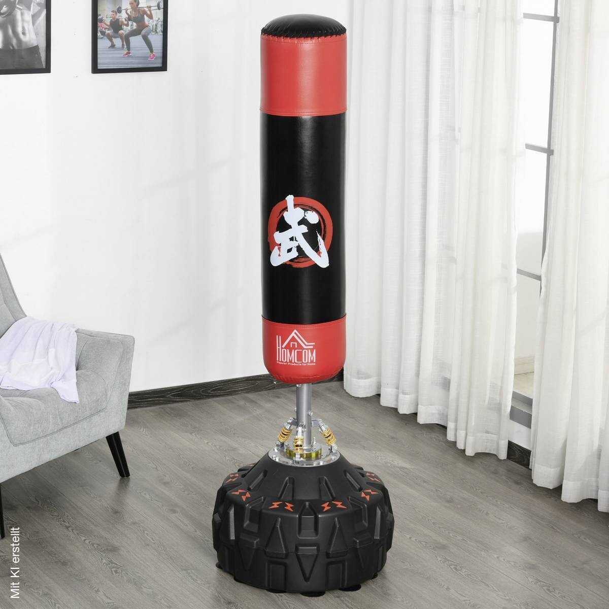 HOMCOM Standboxsack schwarz Kunstleder H/D: ca. 180x60 cm