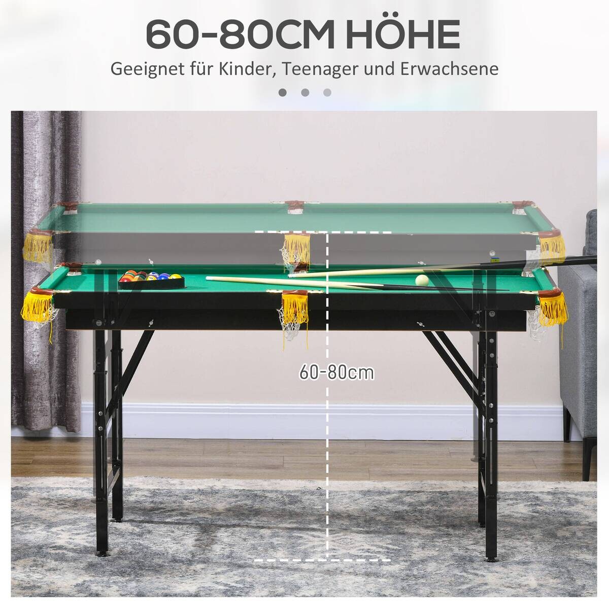 SPORTNOW Multispieltisch grün Stahl B/H/L: ca. 63x80x140 cm
