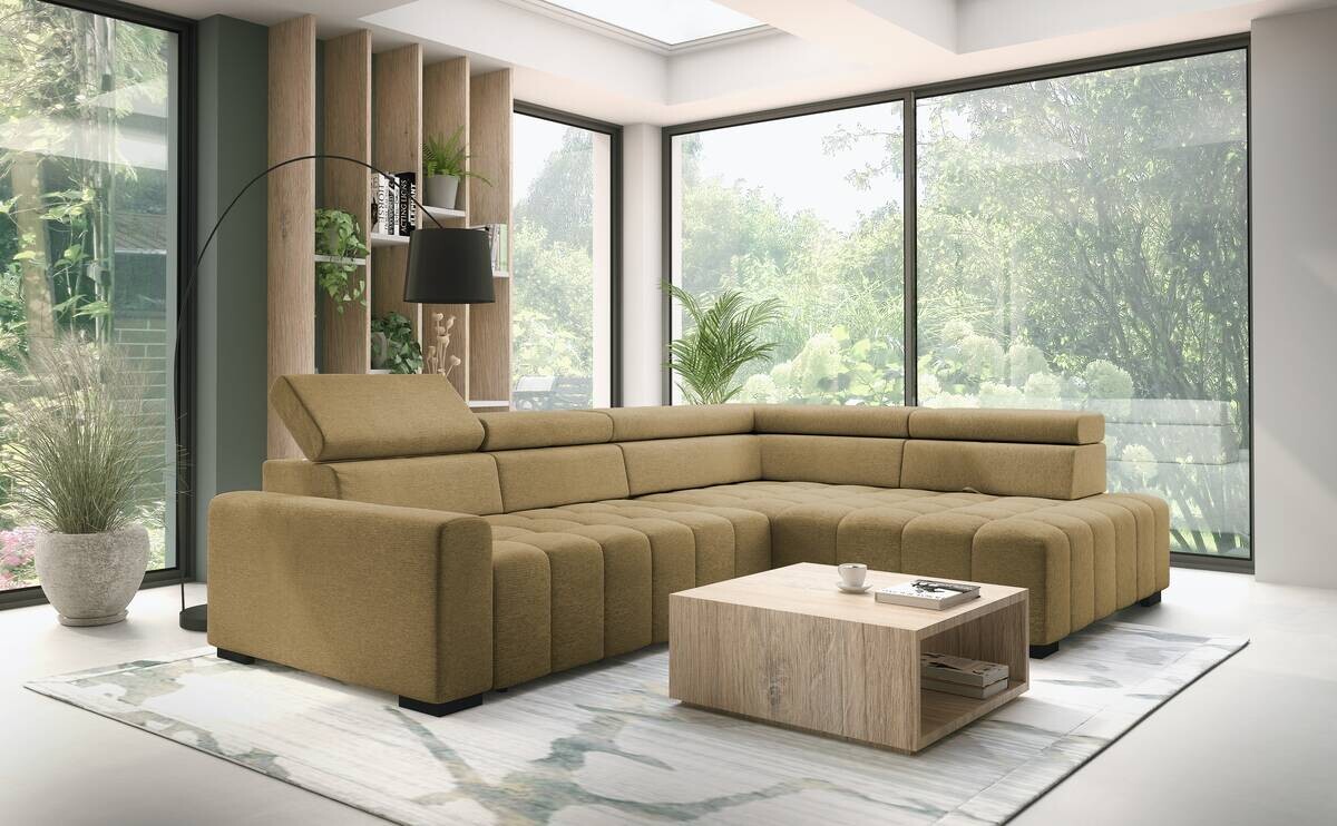 Ecksofa mit Bettfunktion senf Flachgewebe B/T: ca. 300x210 cm