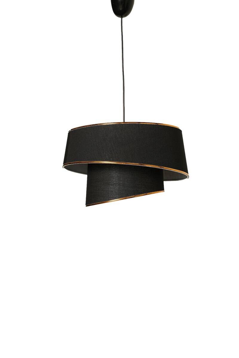 Opviq Pendelleuchte Barette gold schwarz Stoff Metall B/H/L: ca. 32x70x32 cm E27 1 Brennstellen
