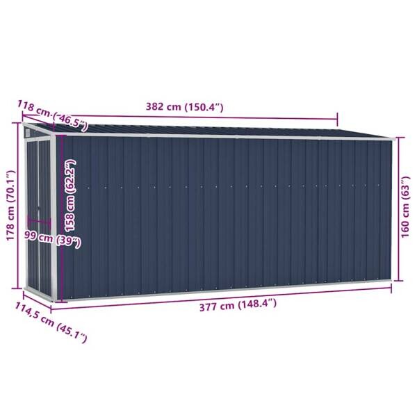 vidaXL Gartenhaus anthrazit B/H/T: ca. 118x178x382 cm