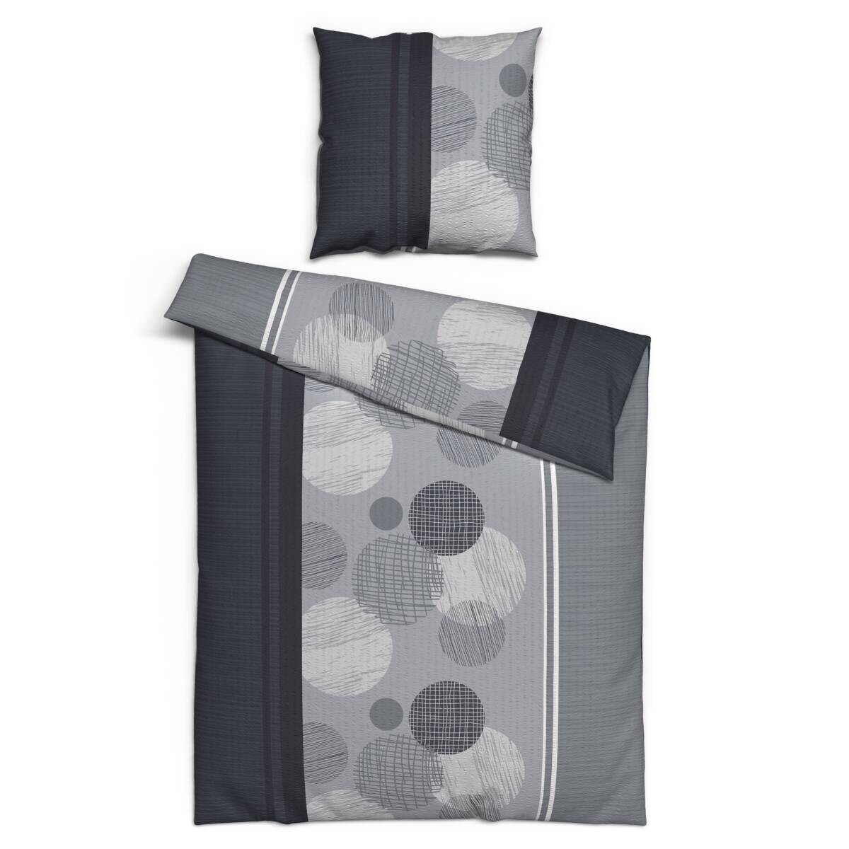 Microfaser Bettwäsche Seersucker grau schwarz 100% Polyester B/L: ca. 155x220 cm