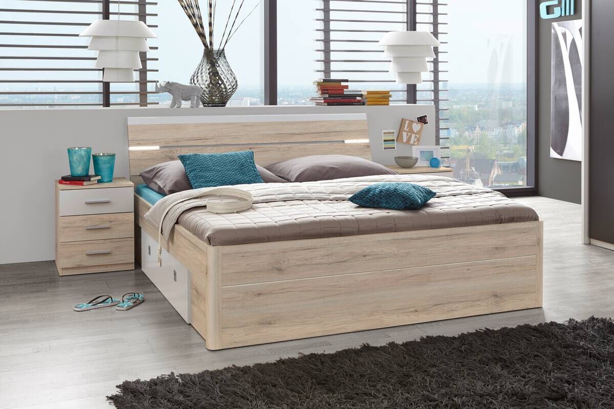 Bettanlage Mars Eiche San-Remo Nachbildung weiß B/H/T: ca. 185x197x205 cm Liegefläche B/L: ca. 180x200 cm