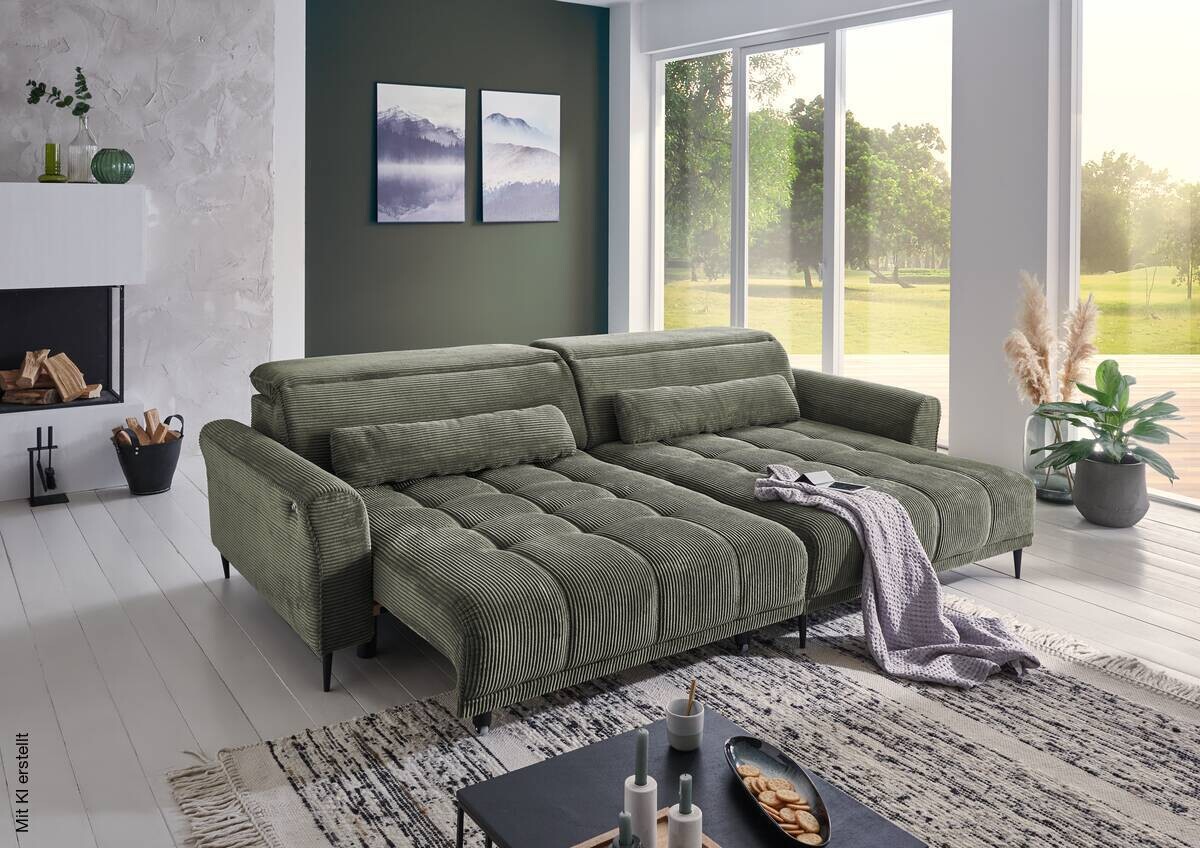 Ecksofa mit elektrischer XXL Sitztiefenverstellung grün Microfaser B/H/T: ca. 277x108x179 cm