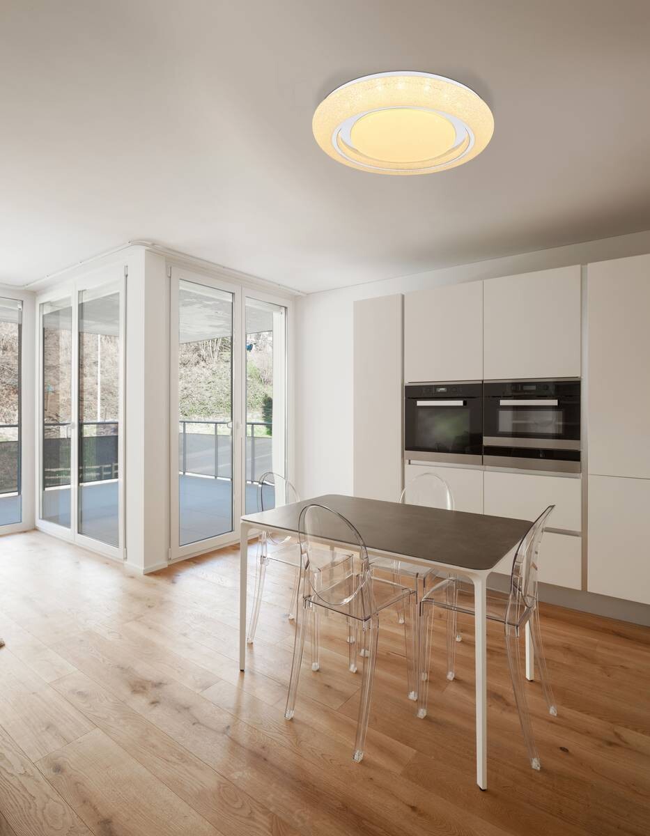 GLOBO Smarte Deckenleuchte Rada weiß Opal Acryl Chrom Metall H/D: ca. 7x48 cm