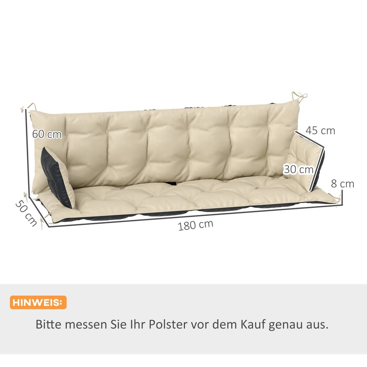 Outsunny Sitzkissen-Set beige Polyester B/H/L: ca. 110x8x180 cm