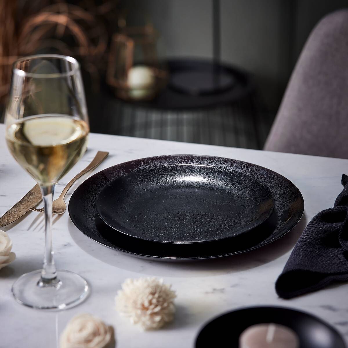 CreaTable Tafelservice Diana schwarz Glas 12 tlg.