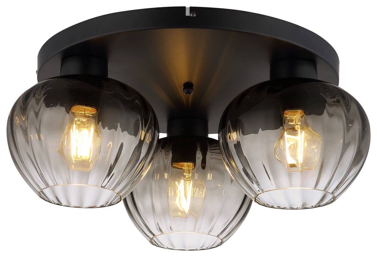 GLOBO Deckenleuchte TOY 60130308 Rauch schwarz Metall Glas H/D: ca. 20,5x45 cm E27 3 Brennstellen
