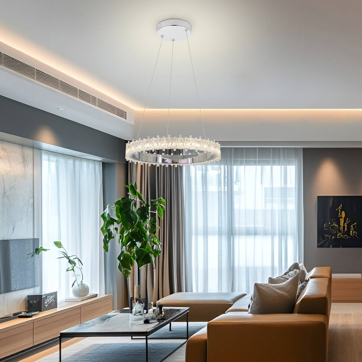 POCOline LED-Pendelleuchte Aurora Chrom Metall Acryl B/H/L: ca. 41x140x41 cm