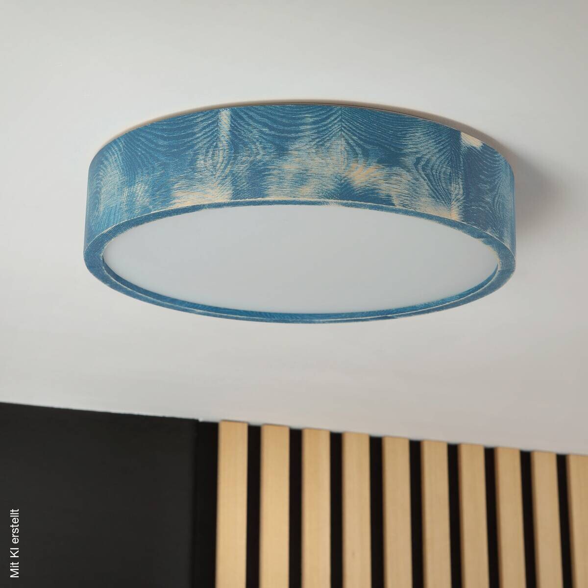 Lamkur Deckenleuchte blau hellbraun Glas Holz B/H/L: ca. 38x38x10 cm 2 Brennstellen