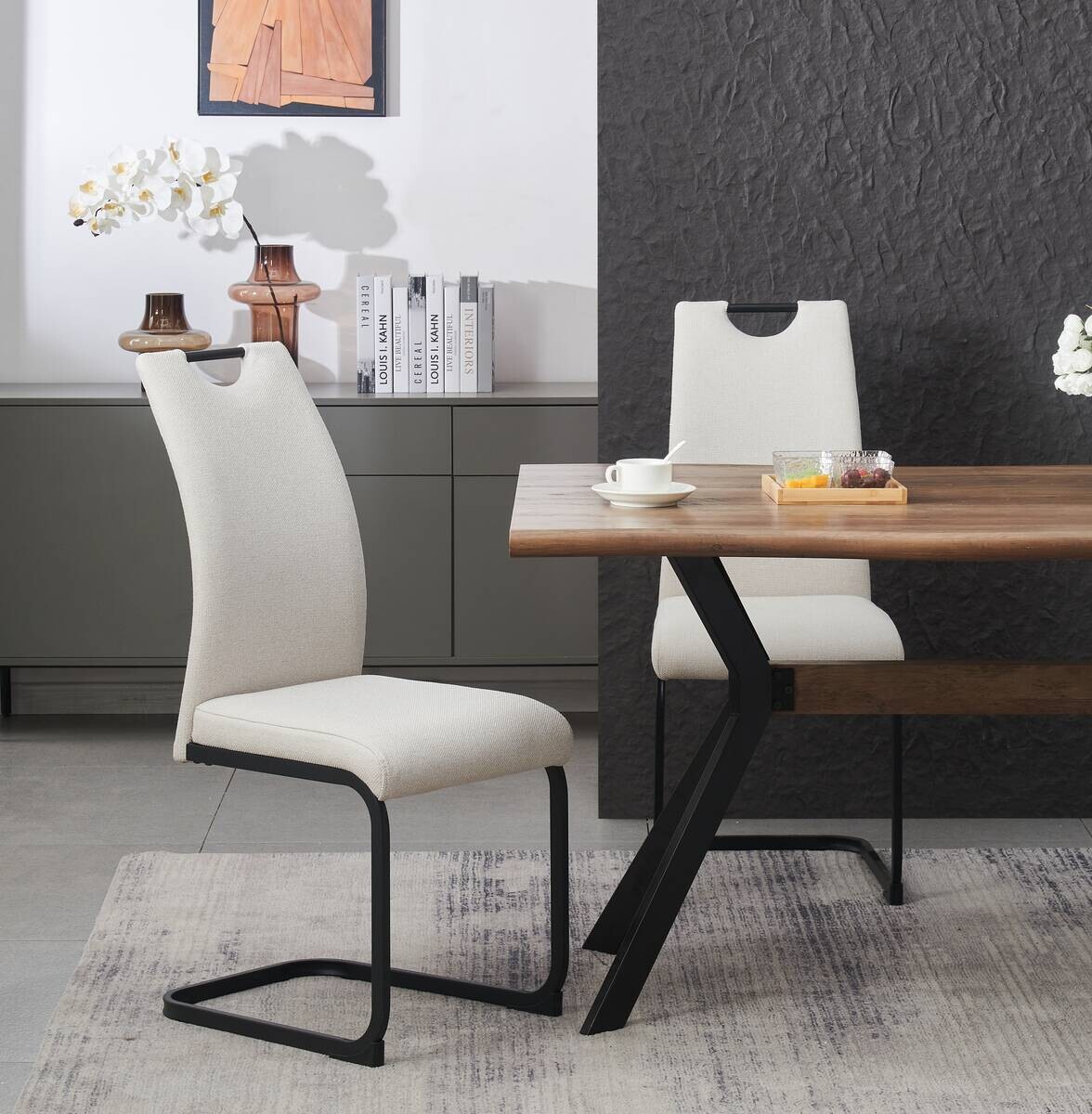 Schwingstuhl HANNA, 2er Set creme Webstoff B/H/T: ca. 43x98x59 cm