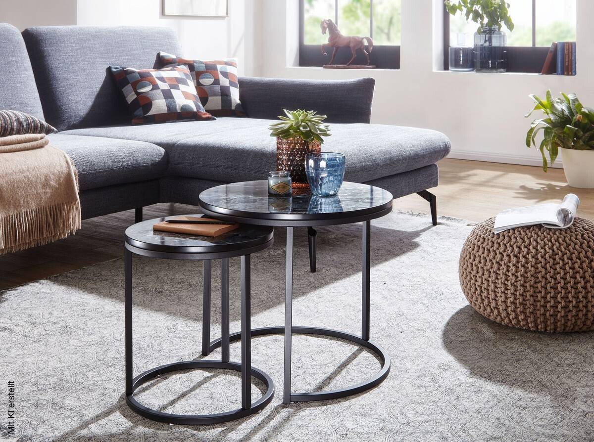 Couchtisch 2er-Set. schwarz Marmor Optik schwarz