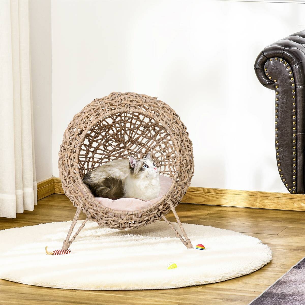 PawHut Katzenkorb natur Rattan B/H/L: ca. 52x58x52 cm