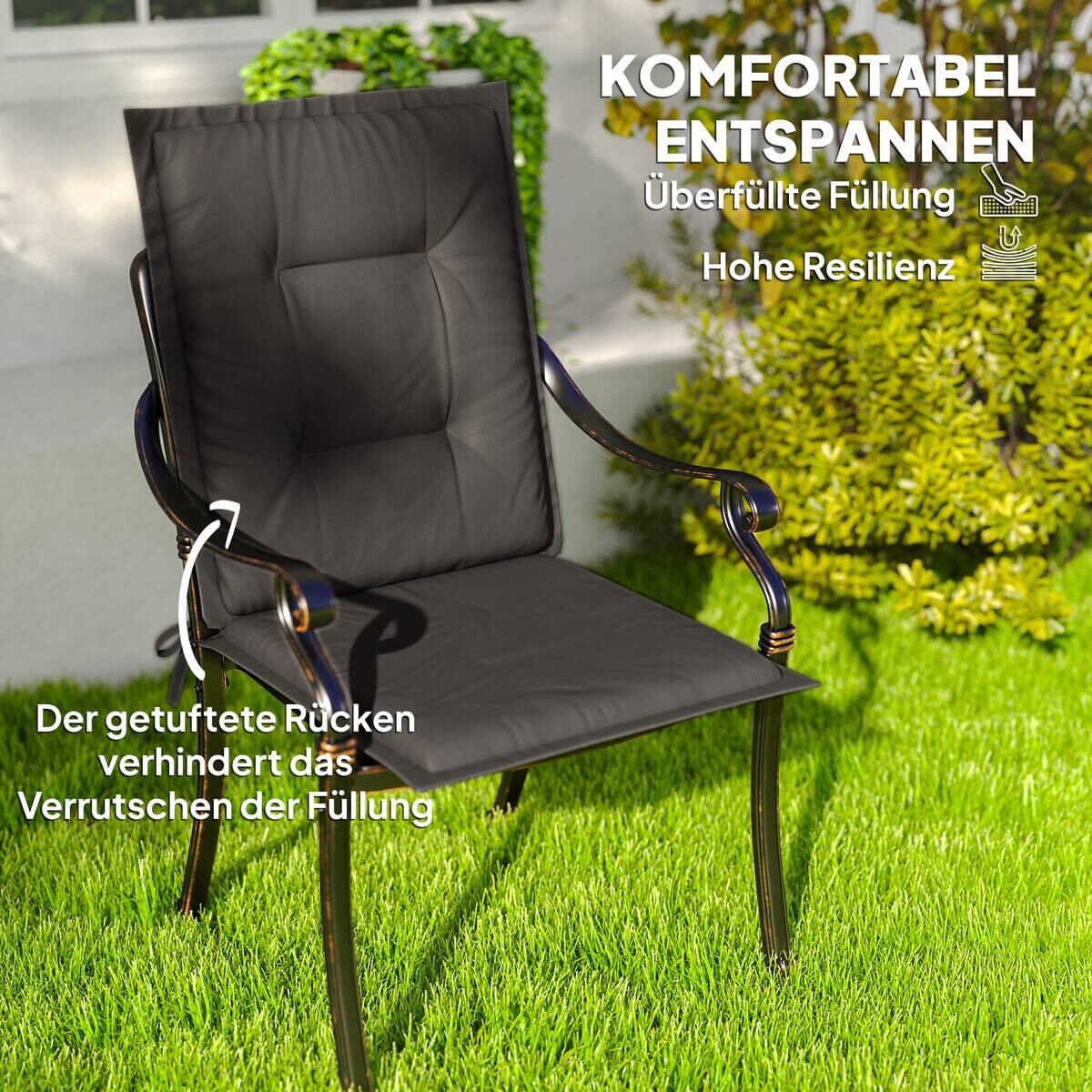 Outsunny Sitzkissen 4er Set dunkelgrau Polyester B/H/L: ca. 50x5x108 cm