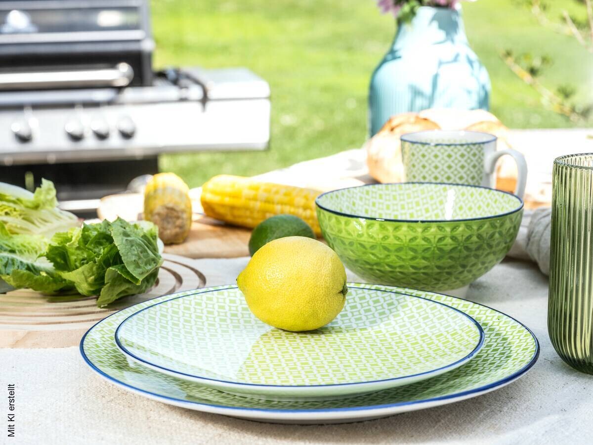 CreaTable Kombiservice Mediterran Grün, grün Steinzeug 16 tlg