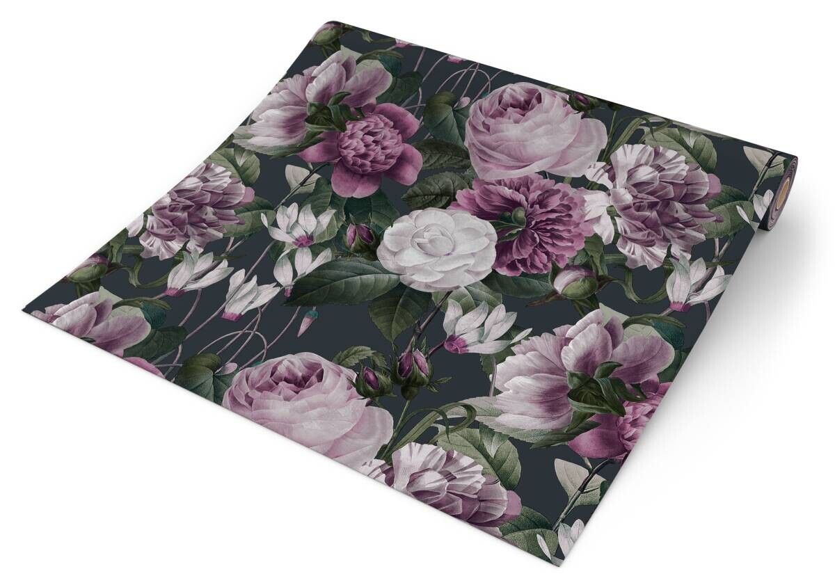 Vliestapete Rosen lila dunkelgrau rosa B/L: ca. 53x1005 cm