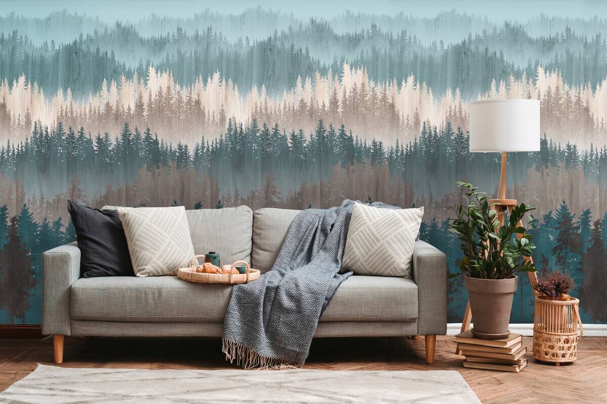 Livingwalls Fototapete Bäume blau braun beige B/L: ca. 280x159 cm