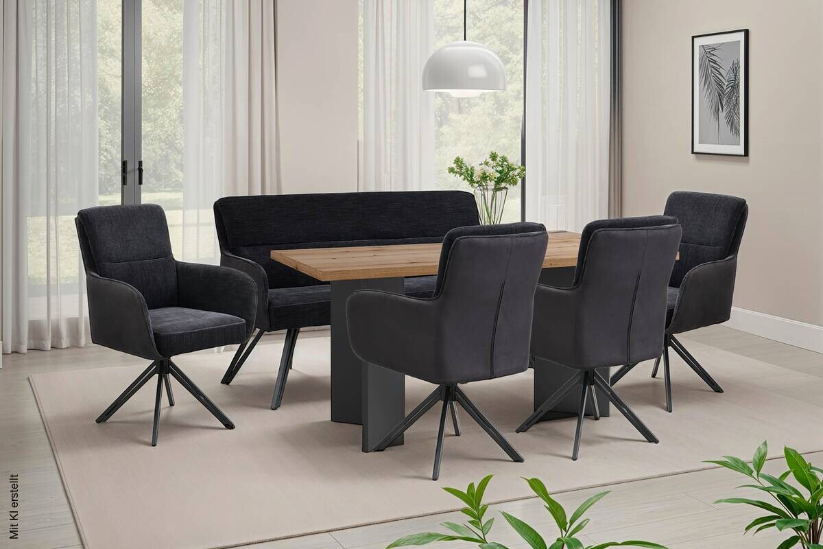 Stuhl TINO, 2er-Set schwarz Metall Microfaser B/H/T: ca. 62x94x70 cm