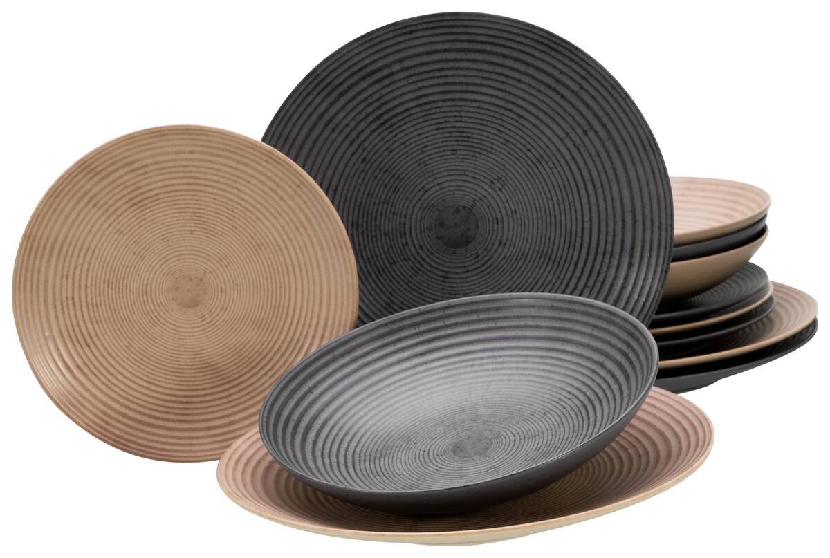 CreaTable Tafelservice Catania Mix anthrazit Steinzeug 12 tlg.