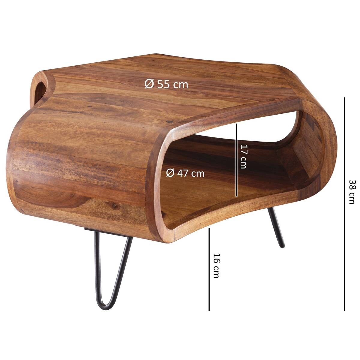 Wohnling Couchtisch natur schwarz Echtholz Metall B/H/T: ca. 55x38x55 cm