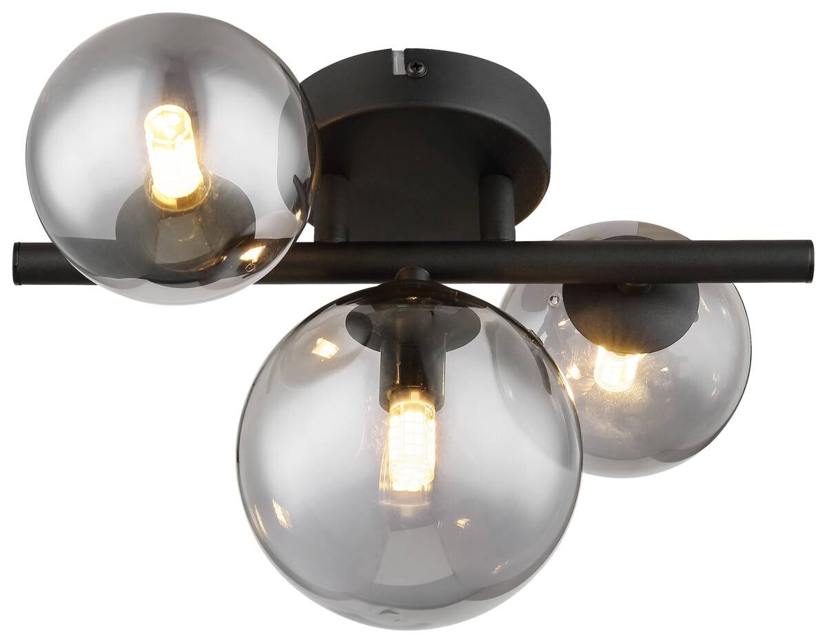 GLOBO Deckenleuchte Riha schwarz Metall Rauchglas B/H: ca. 20,8x28,3 cm 3 Brennstellen