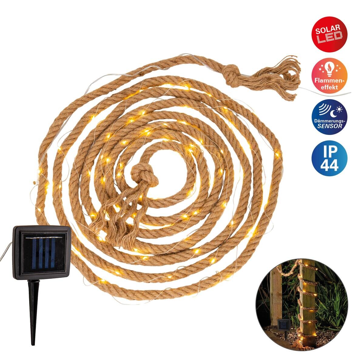 Solarlichterkette 10 m Hanfseil