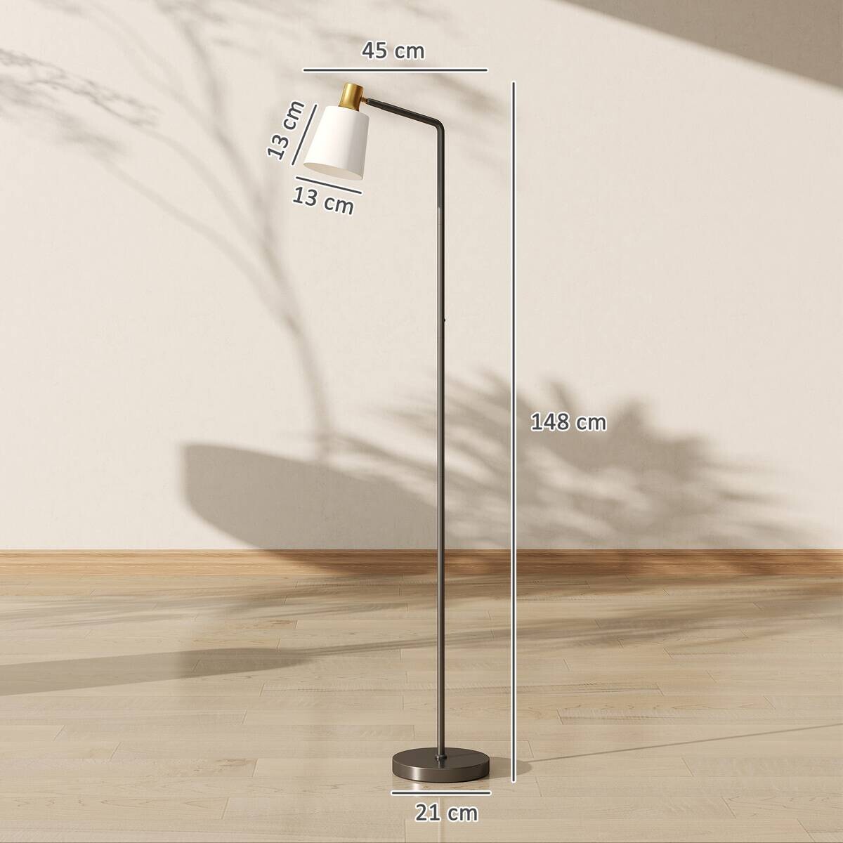 HOMCOM Stehleuchte schwarz Stahl Kunststoff B/H/L: ca. 21x148x45 cm E27 1 Brennstellen