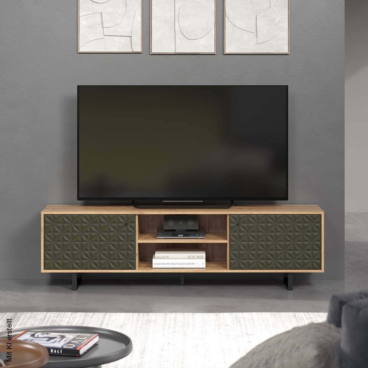 TV-Lowboard Sentra Eiche Artisan Nachbildung grün dunkel B/H/T: ca. 184x52x40 cm