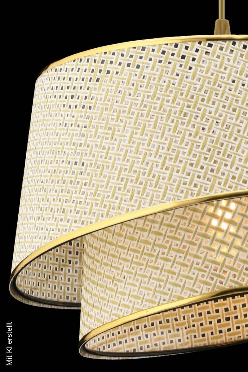 Opviq Pendelleuchte Barette gold creme Stoff Metall B/H/L: ca. 32x65x32 cm E27 1 Brennstellen