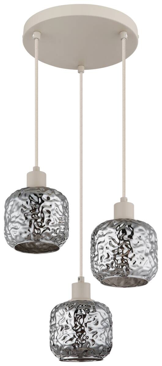 GLOBO Hängeleuchte Rauch beige Metall Glas B/H/L: ca. 34x24x34 cm E27 3 Brennstellen