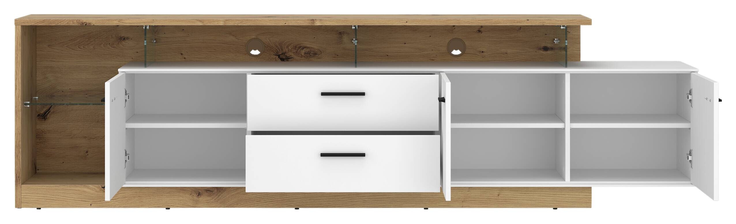 TV-Lowboard Covelo Eiche Artisan Oak Nachbildung weiß B/H/T: ca. 236x66x40 cm