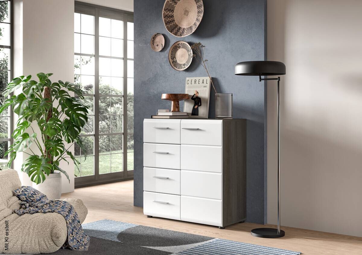 Kommode SALSA Rauchsilber Nachbildung weiß Hochglanz B/H/T: ca. 75x85x37 cm
