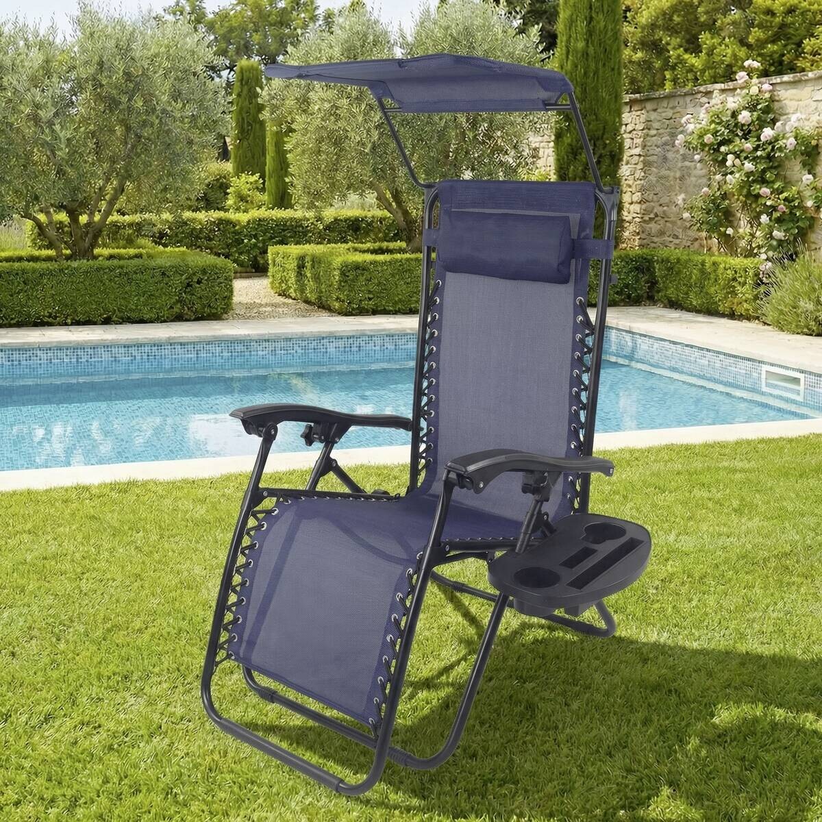 Gartenliege blau Textilene B/H/L: ca. 64x107x160 cm