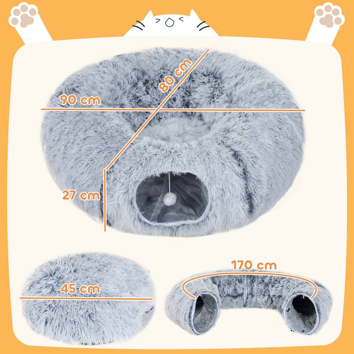 PawHut Katzentunnel hellgrau Polyester B/H/L: ca. 80x27x90 cm