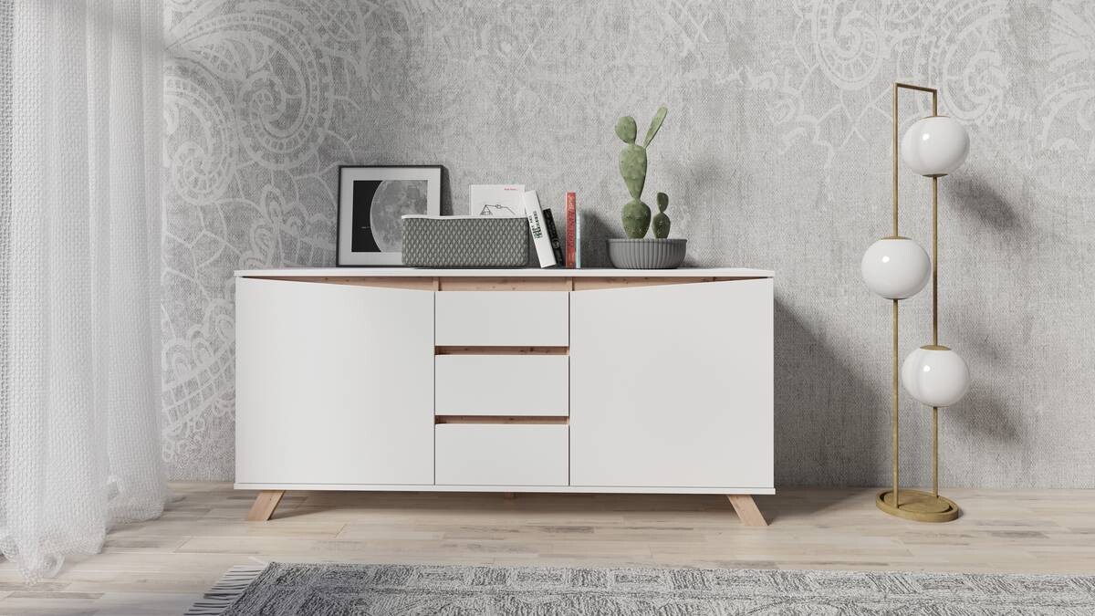 Sideboard VALENTIN weiß Eiche Nachbildung B/H/T: ca. 160x80x38 cm