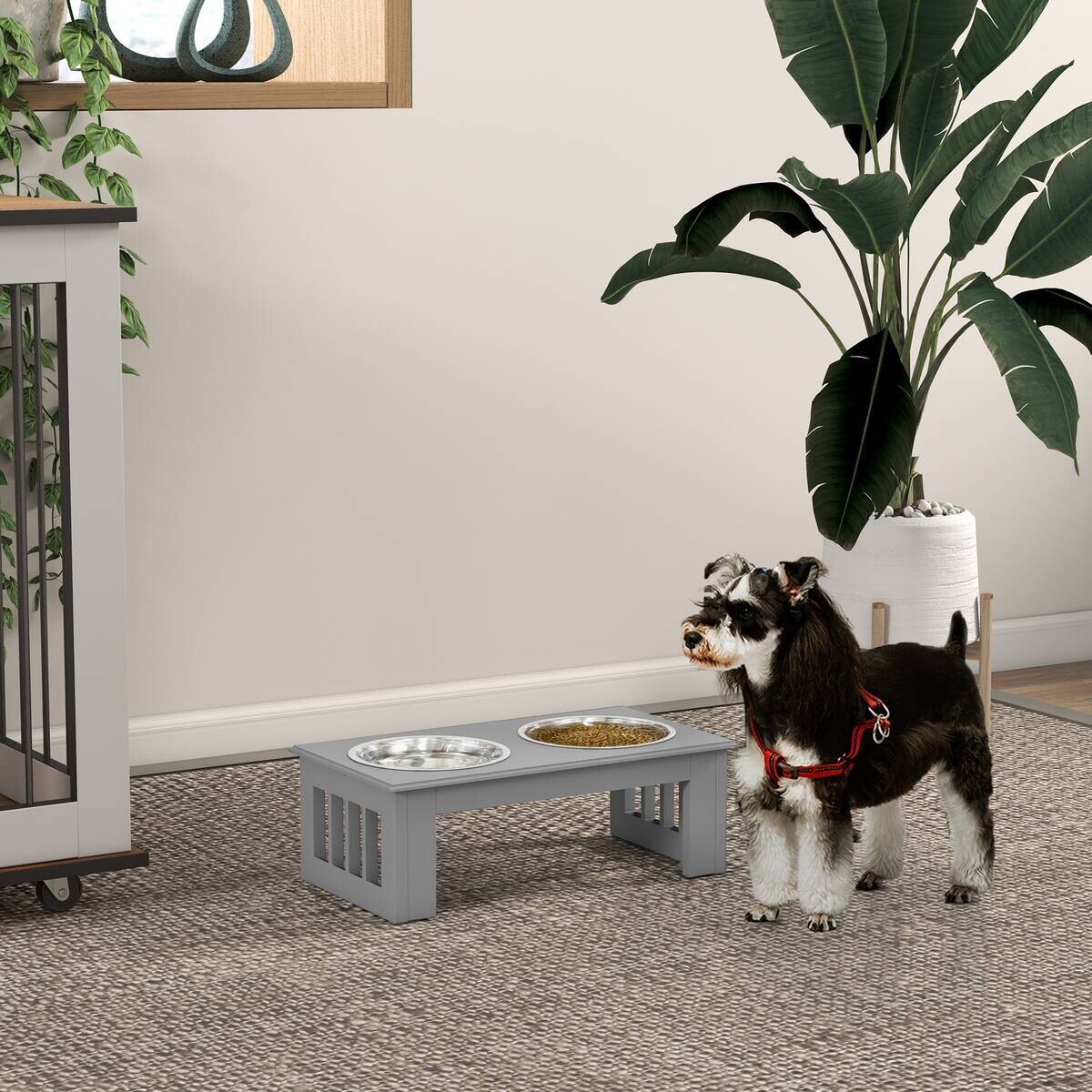 PawHut Futternapf grau MDF B/H/L: ca. 24x15x44 cm