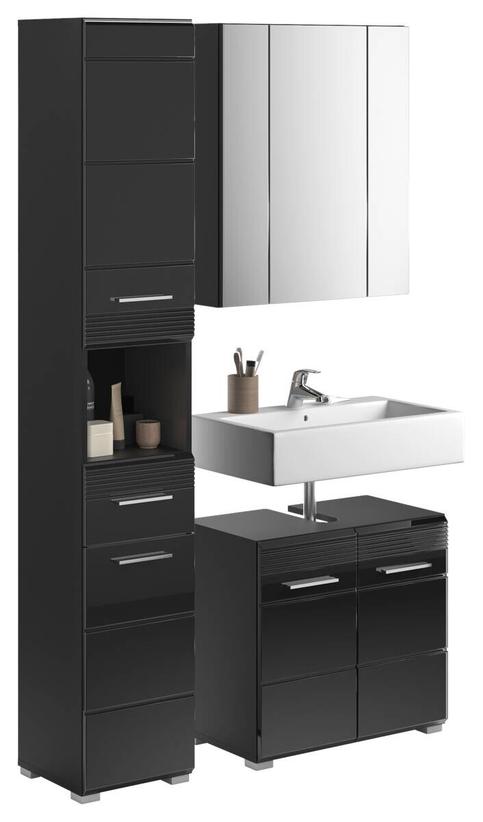 Badezimmer-Set LINUS schwarz schwarz Hochglanz B/H/T: ca. 105x182x34 cm