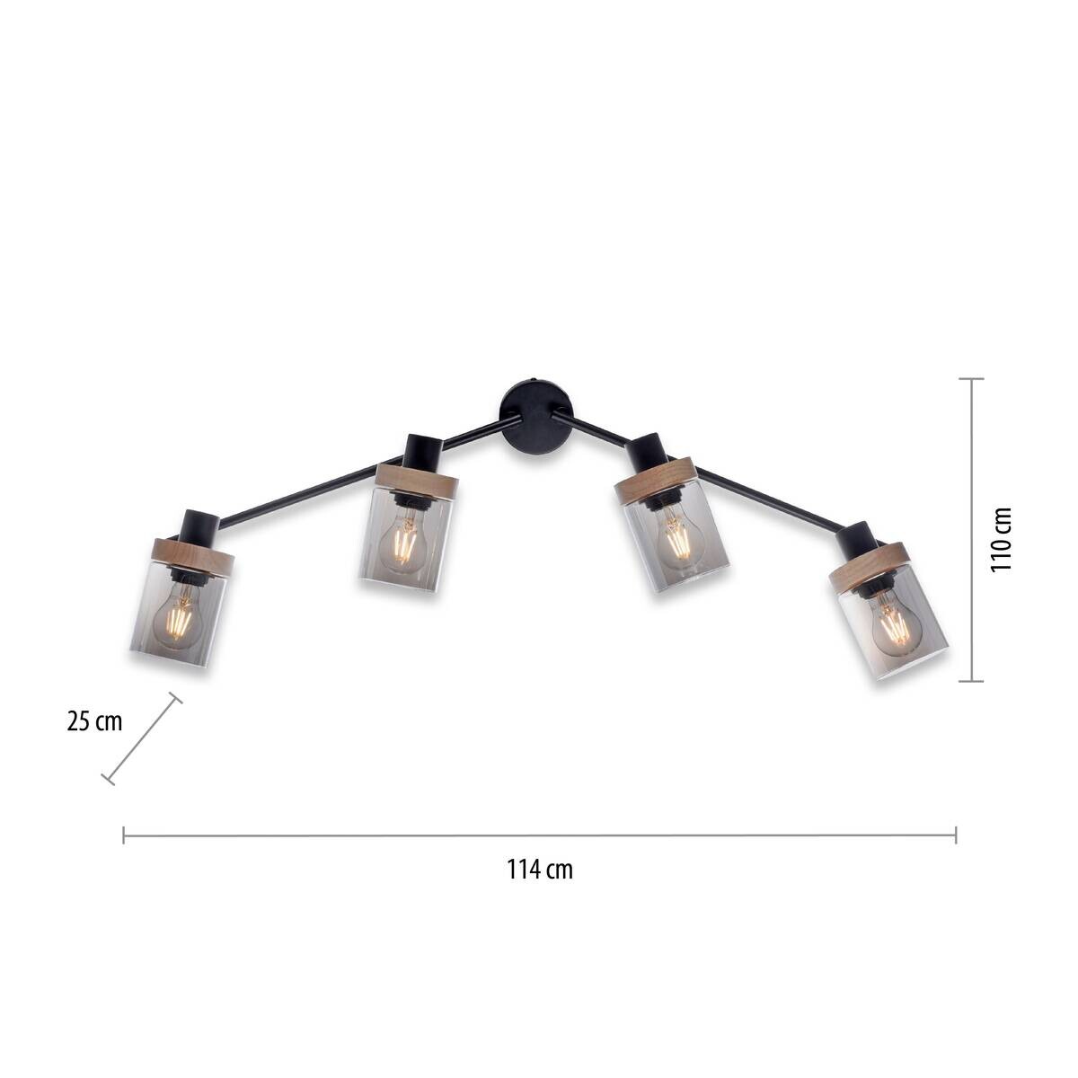 Just Light Spot Pasqual schwarz Rauch Metall Glas B/H/L: ca. 110x25x114 cm E27 4 Brennstellen