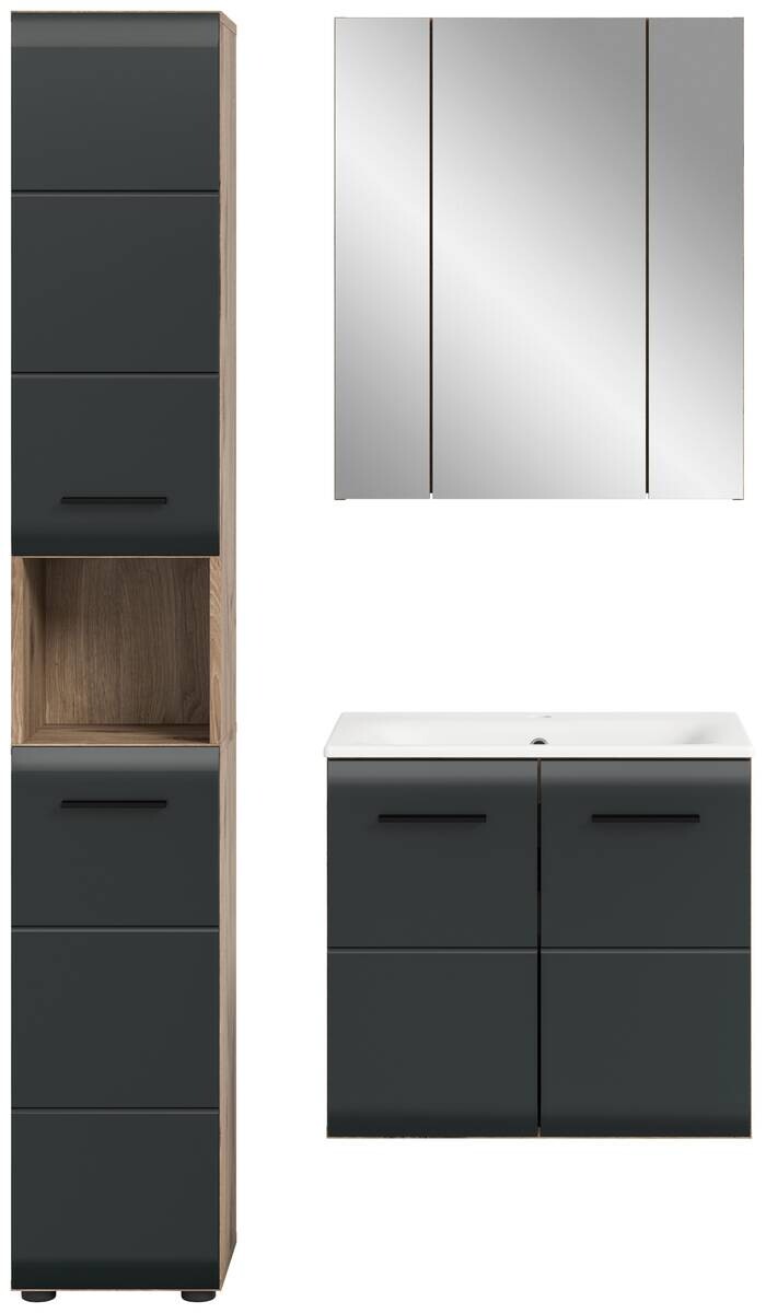 Badezimmer-Set Ice Nox Oak Nachbildung schwarz matt B/H/T: ca. 105x185x46 cm