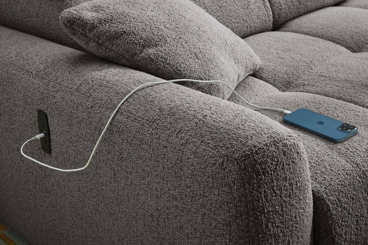 Ecksofa mit elektrischer XXL Sitztiefenverstellung grau Flachgewebe B/H/T: ca. 270x109x175 cm
