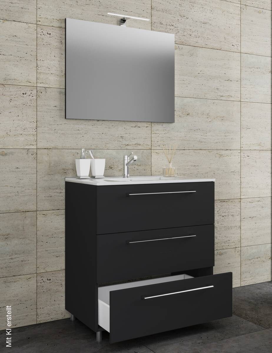 Waschplatz 3tlg-Schubo schwarz B/H/T: ca. 60x86x46 cm