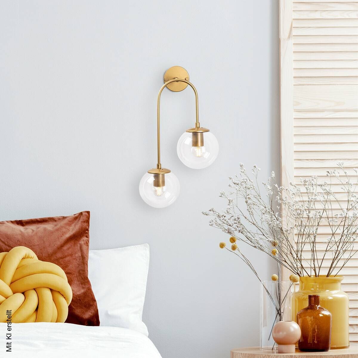 Opviq Wandleuchte gold Metall Glas B/H/L: ca. 24x55x30 cm E14 2 Brennstellen