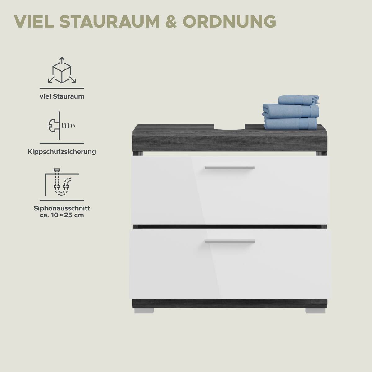 Waschbeckenunterschrank Scout Rauchsilber Nachbildung weiß Hochglanz B/H/T: ca. 60x56x34 cm