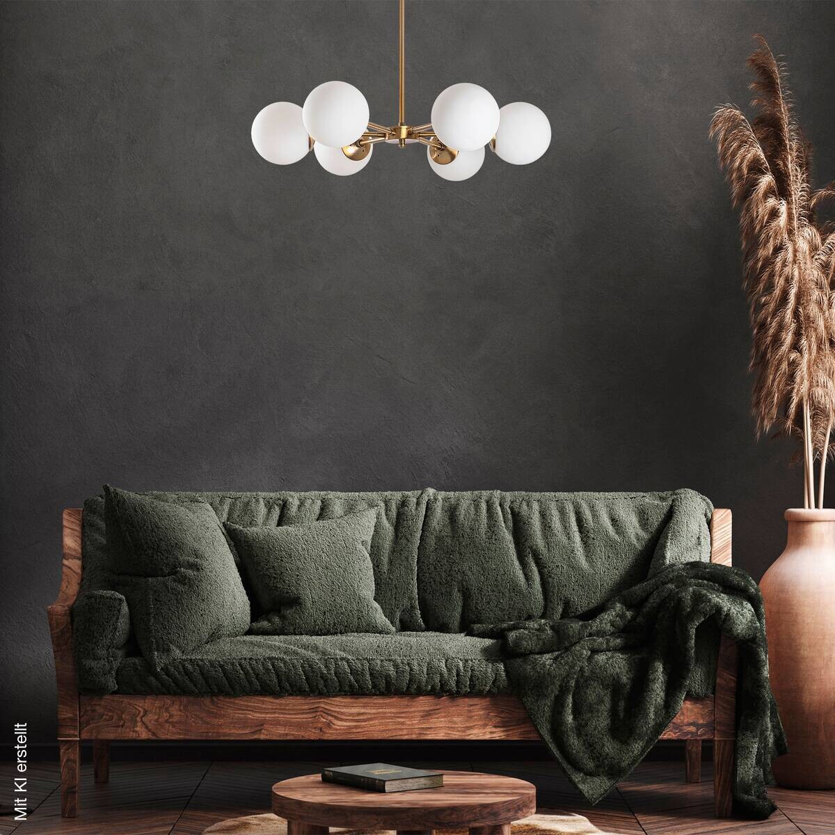 Opviq Pendelleuchte Akkas-10080 Metall Glas B/H/T/L/D: ca. 73x72x73x73x73 cm E14 6 Brennstellen