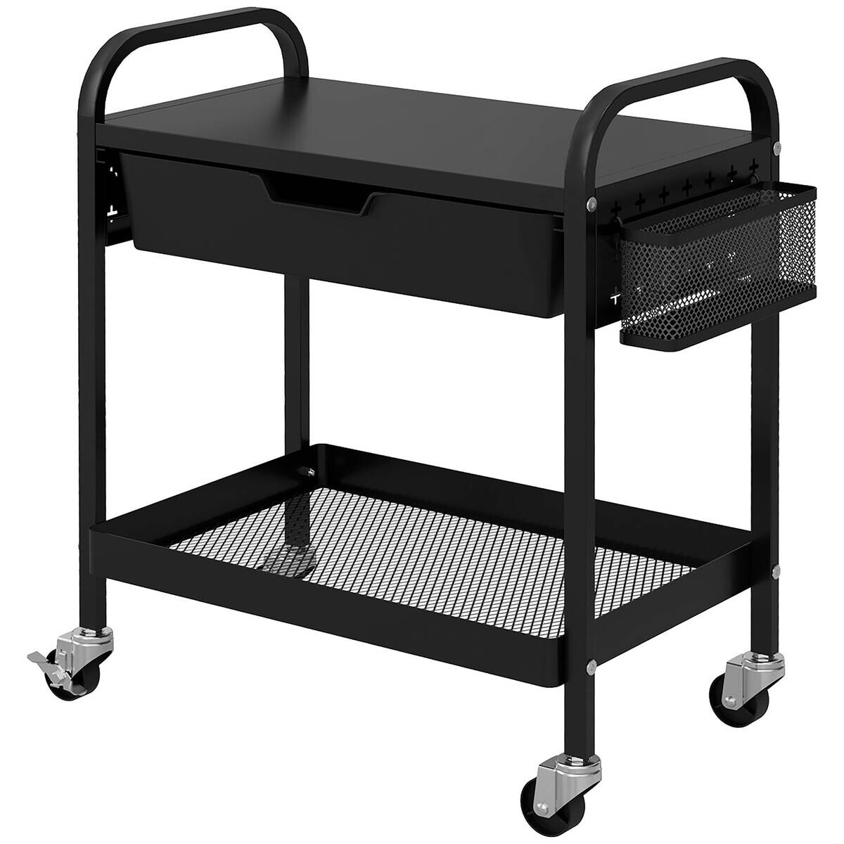 HOMCOM Rollwagen schwarz Edelstahl B/H/L: ca. 32,6x61x58,5 cm