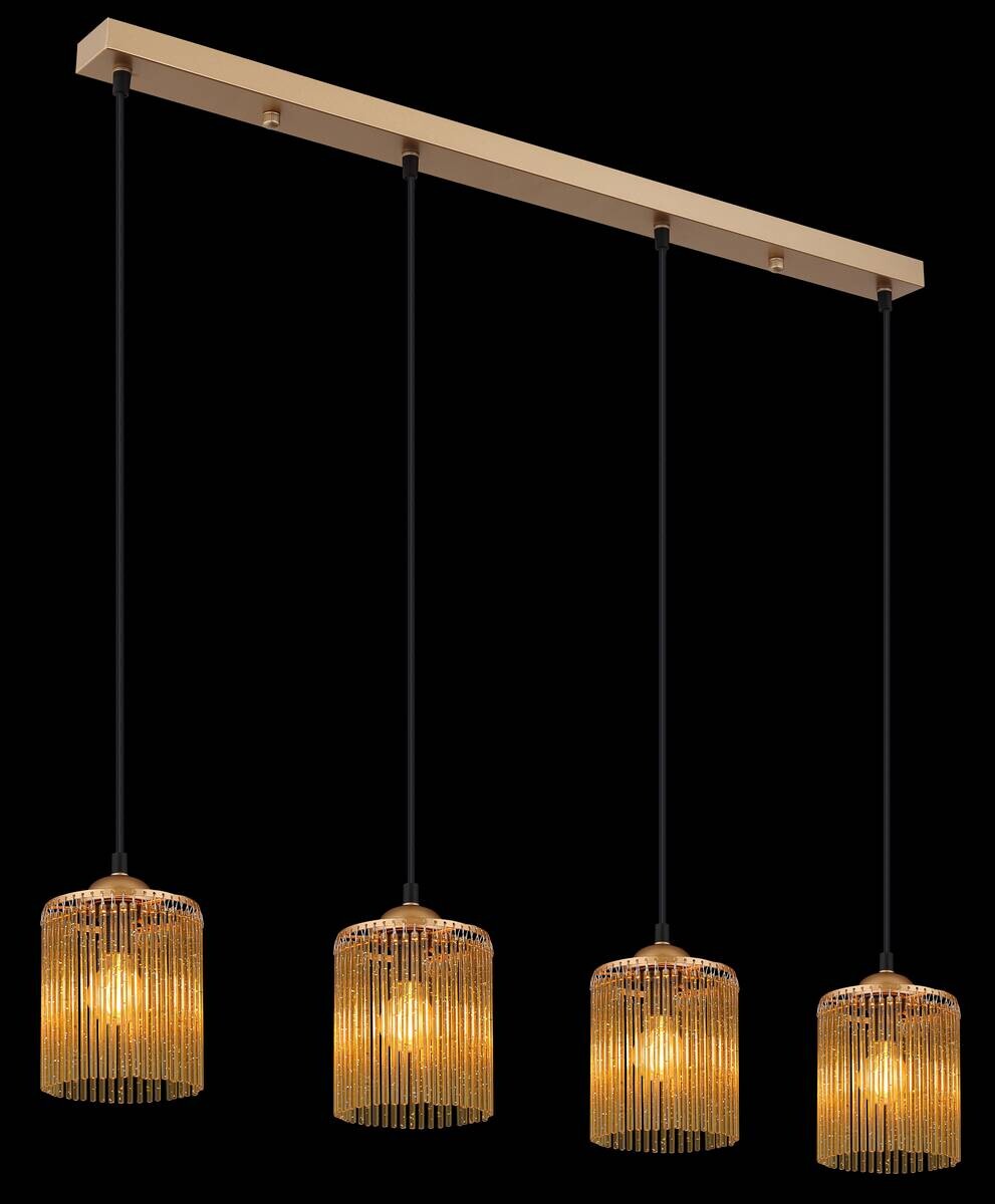 GLOBO Pendelleuchte LEEDS 33080445 gold schwarz amber Metall Kunststoff B/H/L: ca. 87x133x12 cm E14 4 Brennstellen