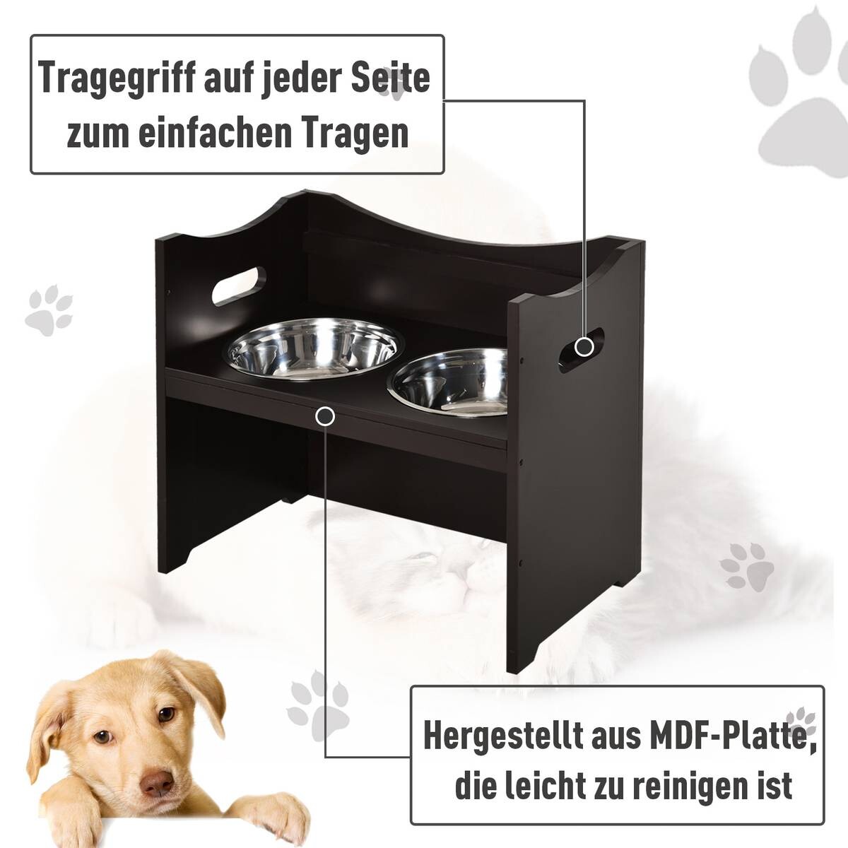 PawHut Futterstation dunkelbraun MDF B/H/T: ca. 54x47x32 cm
