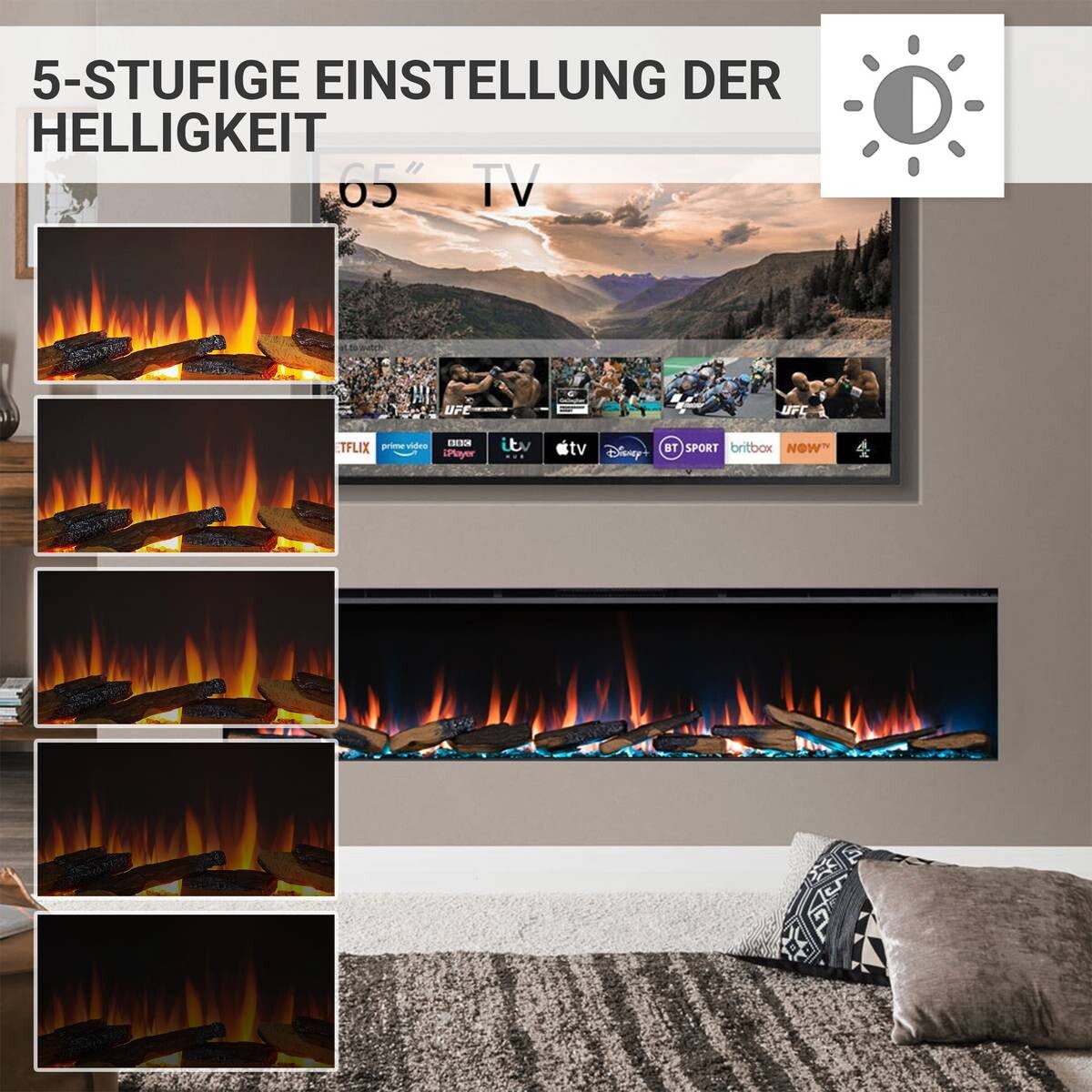 Balderia Elektrischer-Kamin B/H/T/L: ca. 182,8x49,5x21x182,8 cm